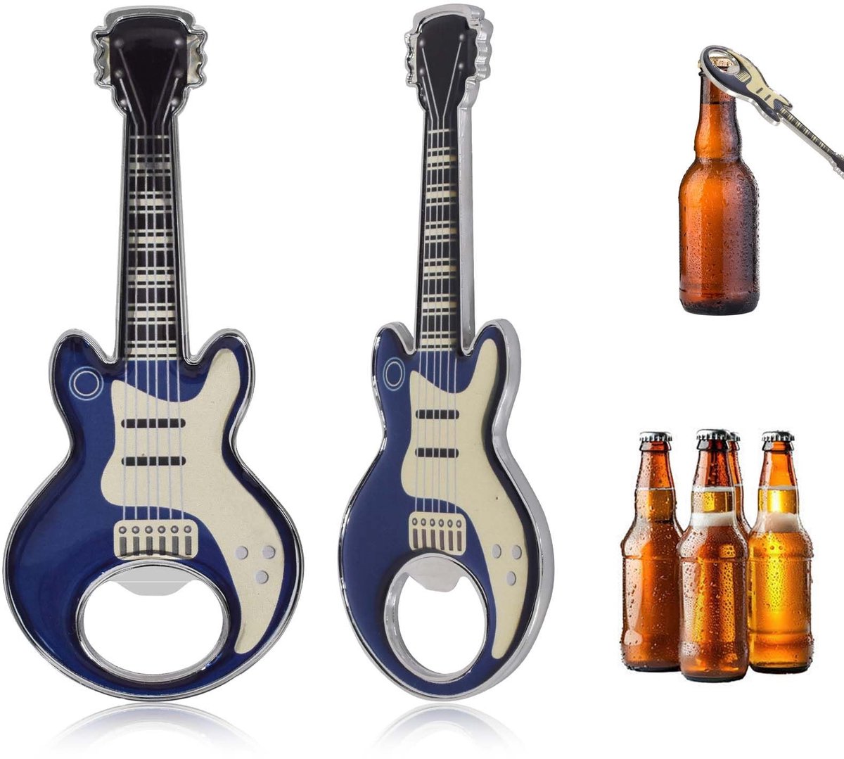 Dailygoods- Flesopener Gitaarvorm - Roestvrij Staal - Draagbaar - Creatief Geschenk - Voor Thuis/Pub - Gewicht 90 g - Bottle Opener