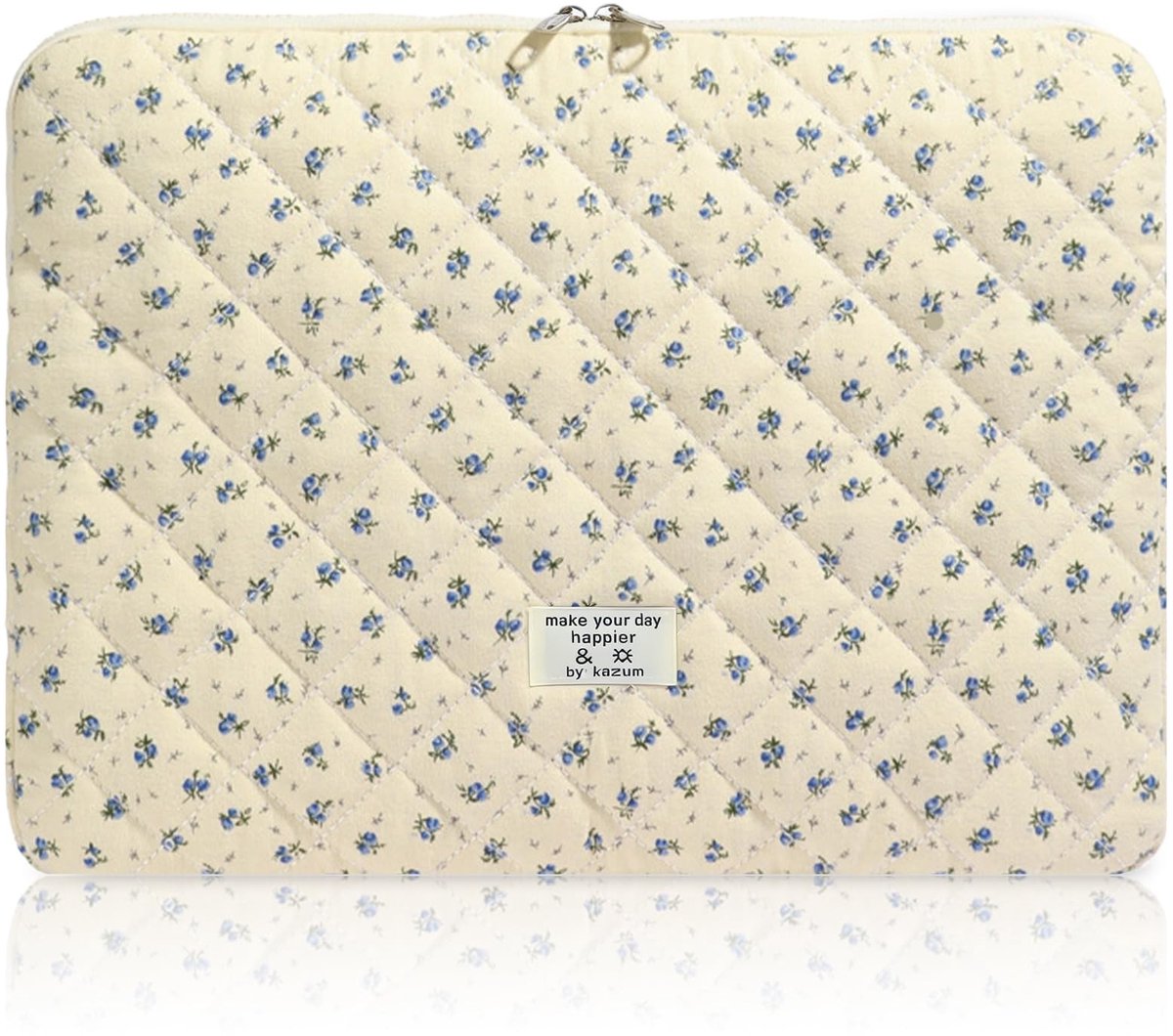 Dailygoods - Flintronic 14 inch laptophoes, schattige gewatteerde laptoptas met bloemen, strik gewatteerde laptop draagtas, draagbare puffer gewatteerde laptophoes, compatibel met MacBook, Asus, Dell, HUAWEI
