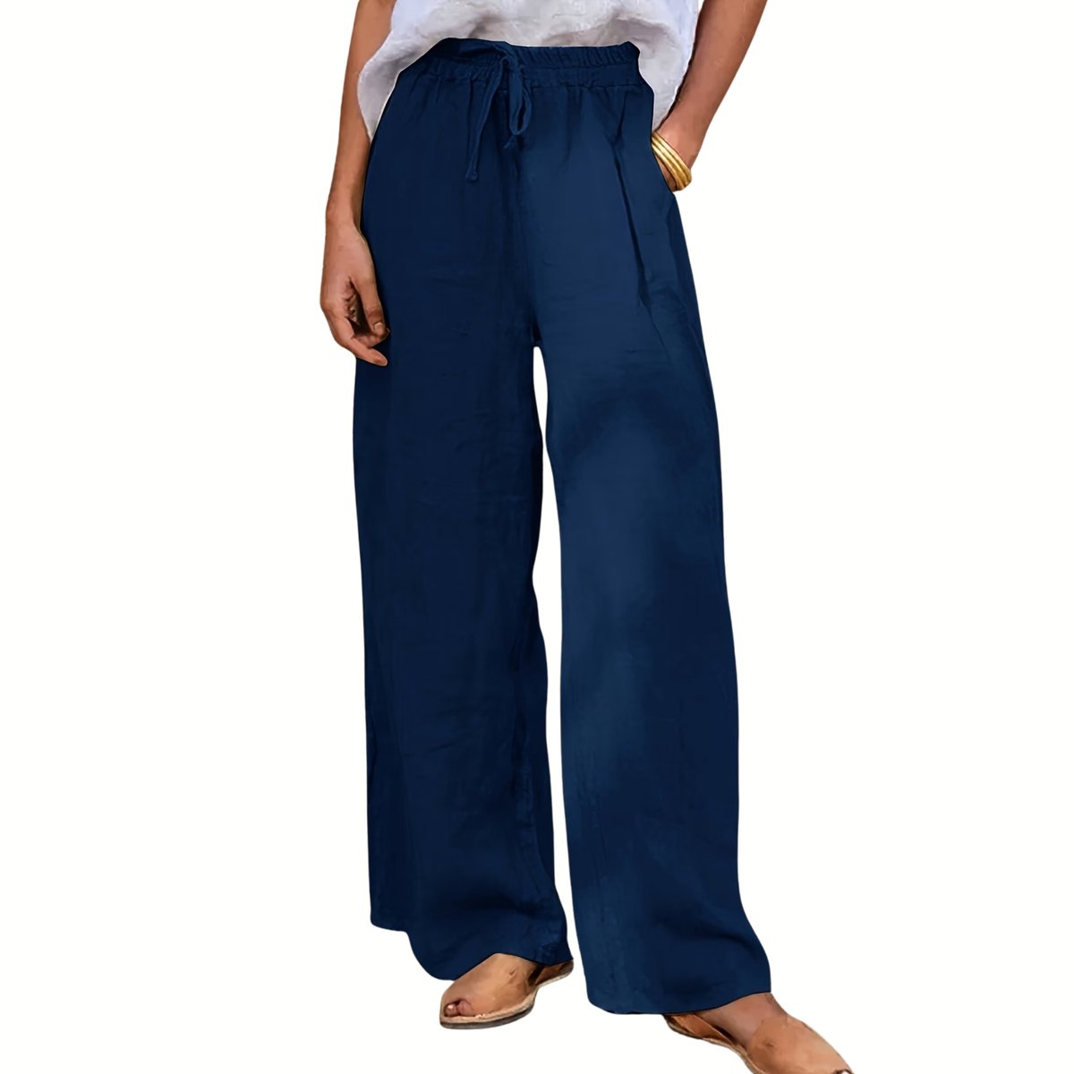 Currero Linnen Broek Dames - Zomerbroek - Volwassenen - Lange Broek - Pantalon - Strandbroek - Zomer - Ibiza Stijl - Marineblauw XXL