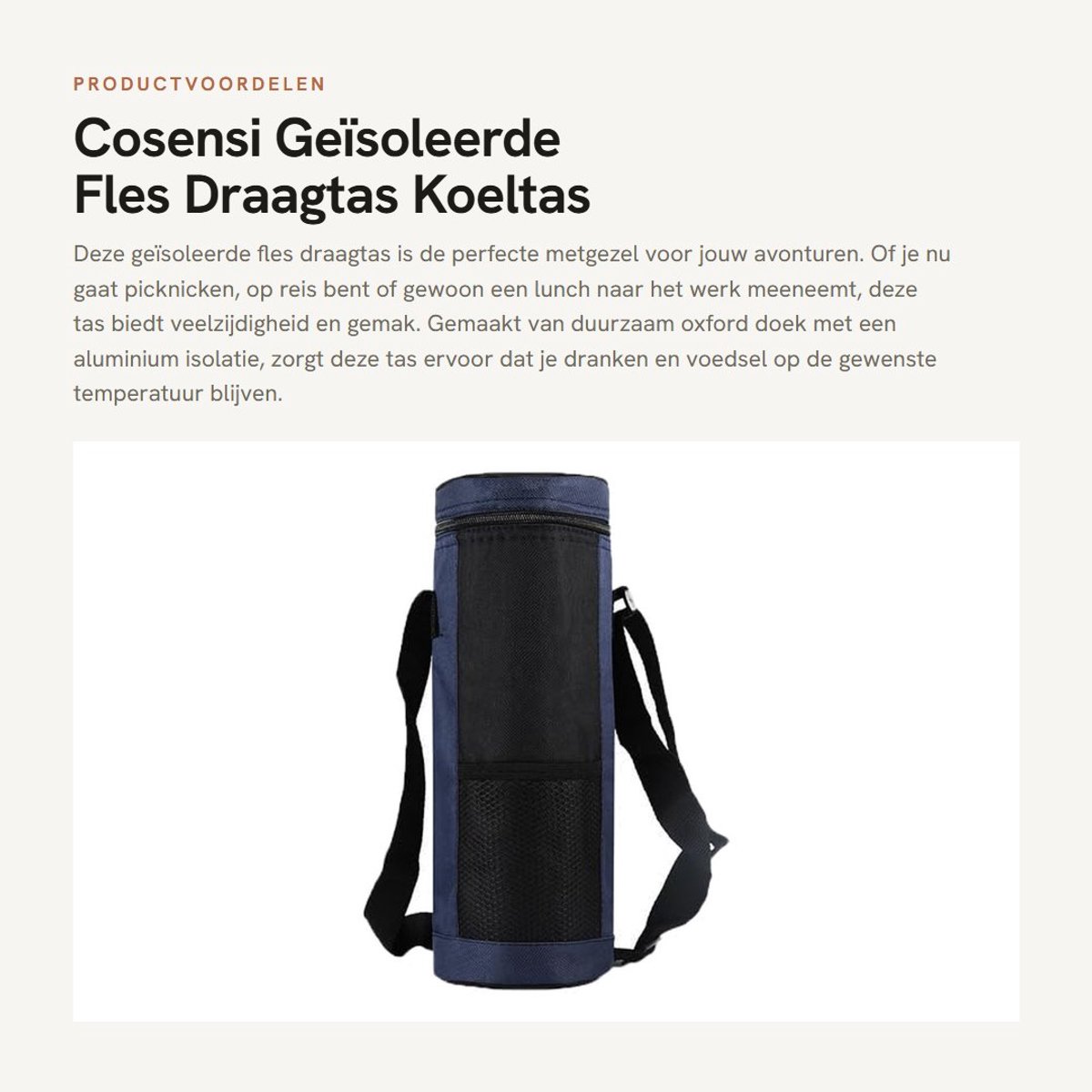 Dailygoods- Fles Draagtas Geïsoleerd - Koeltas - Voedselopslagzak - Draagbaar - Lichtgewicht - Rits met Lange Handgreep