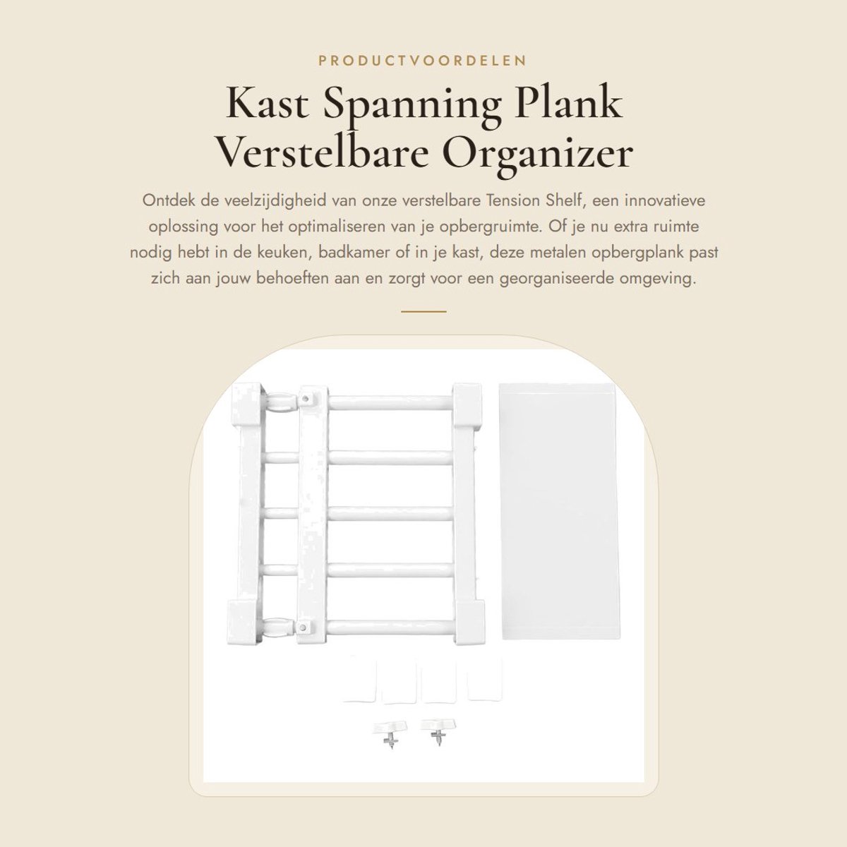 Dailygoods- Opbergrek Uitbreidbaar - Verstelbare Kastspanstang - Organizer voor Keuken/Badkamer - Eenvoudig te Installeren - Roestvrij Staal/PP Materiaal - Kastverdeler