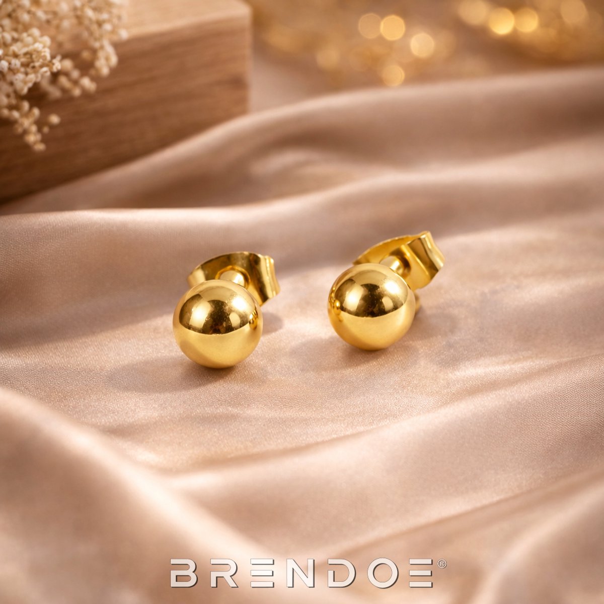 Brendoe Oorbellen Dames – Goudkleurige Bol Studs – Minimalistische Oorknopjes – 304 RVS – 18K Verguld – Kleine Oorbellen