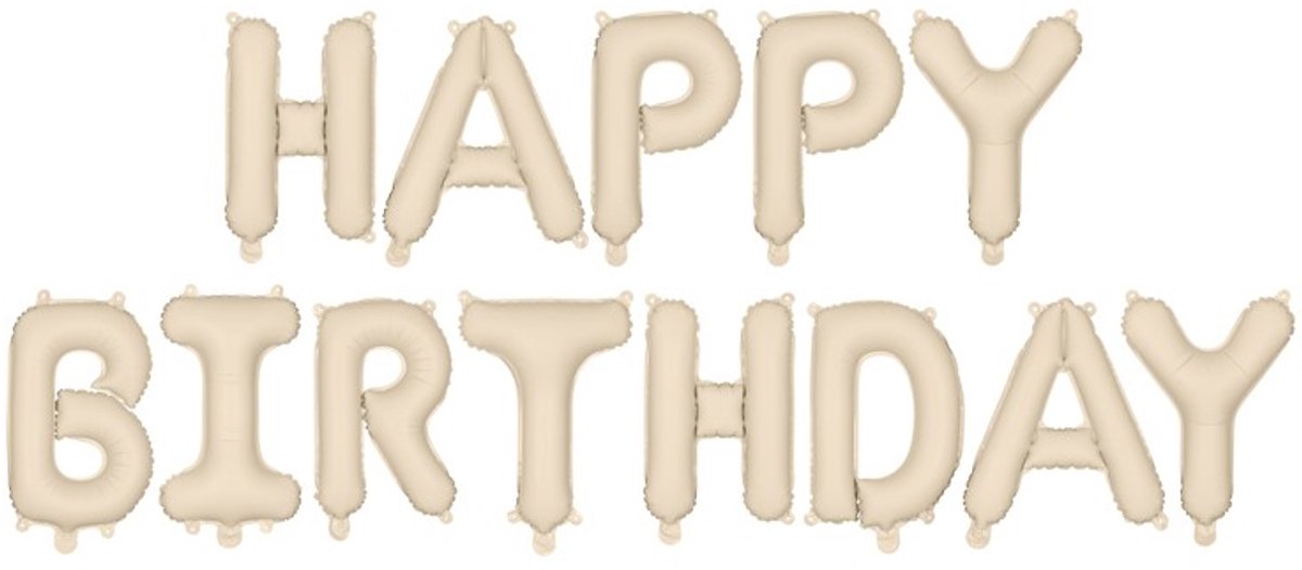 'Happy Birthday' ballon set - 35 cm letters - Beige - Geschikt voor lucht & helium - Herbruikbaar