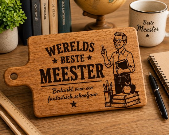 Bedankje voor Juf of Meester – Gegraveerde Houten Snijplank Acaciahout 35 x 20 cm – Afscheid Cadeau Schooljaar – Persoonlijk Cadeau Leerkracht