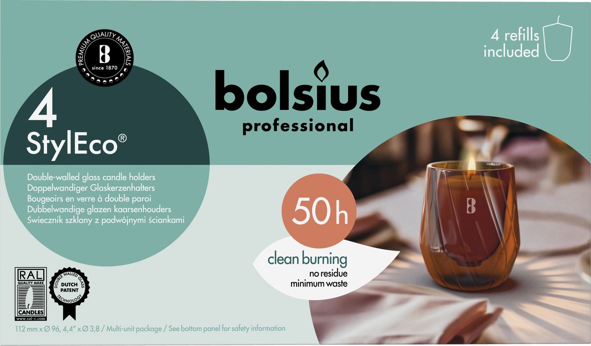 Bolsius Styleco - Houder Bruin - 4 x 2 stuks