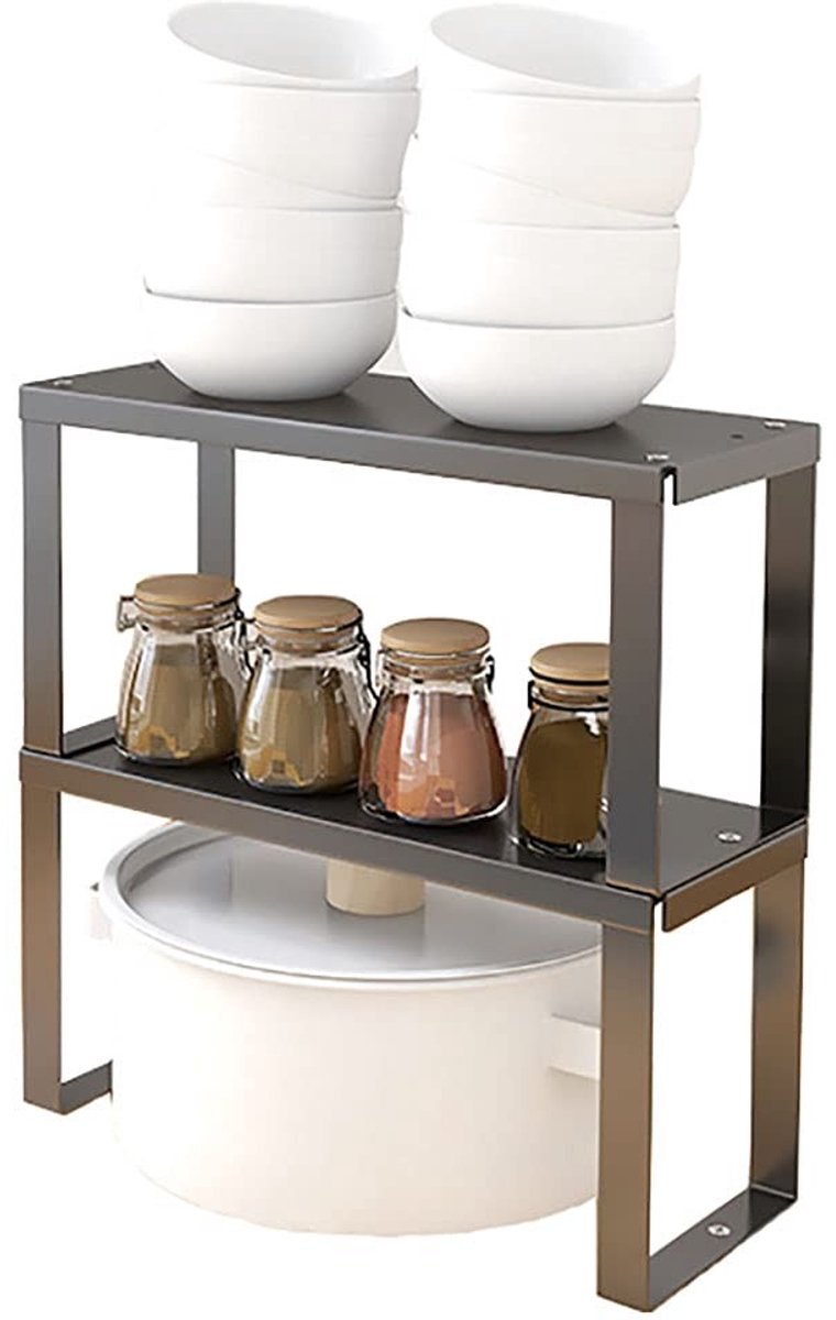 Dailygoods- Kastplank Stapelbaar - Keukenrek - Organizer - Badkameropslag - 2 Stuks - Roestvrij Staal 30x12x15 cm - Opbergplank