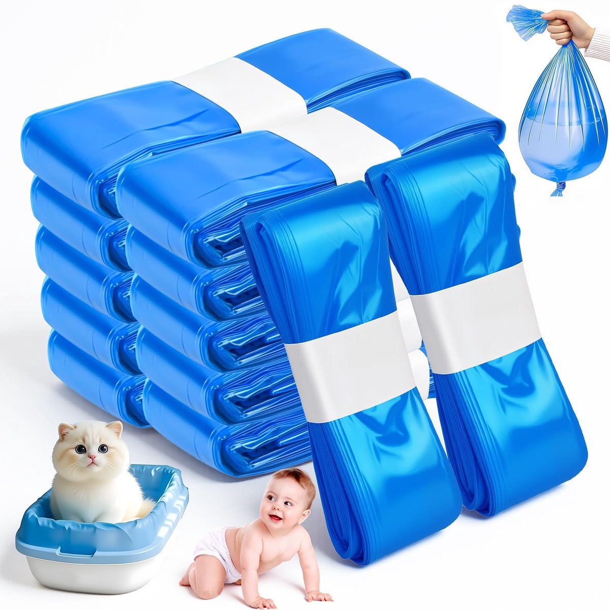Dailygoods- Luieremmer Navulfolie 12 Stuks - Kattenbakzakken XL - Duurzaam PE - Waterdicht - Lekvrij - Scheurvast
