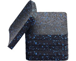 VHV - Trillingsdempers wasmachine - Anti-trillingsvoetjes - Wasmachine mat - Geluidsdempend - Antislip - Schokabsorberend - Voor wasmachine, droger en fitnessapparaten - Set van 6 - 10 x 10cm - Zwart plus blauw