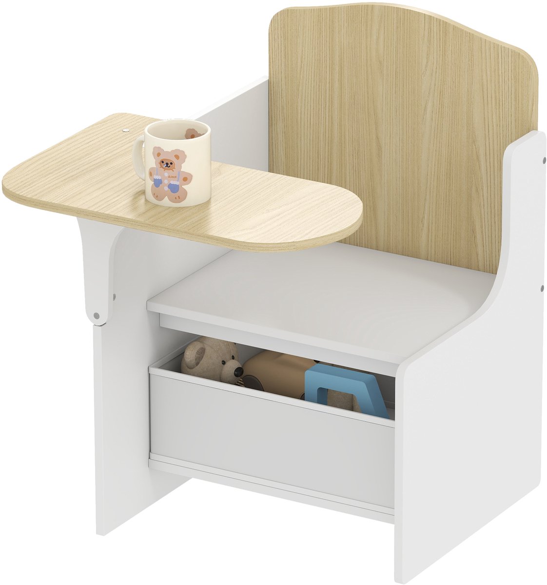 Rolipo Kindertafel en -stoelset, kinderbureau en -stoel met opbergbakken om te spelen-lezen en schilderen-Voor kinderen van 3-5 jaar-Wit