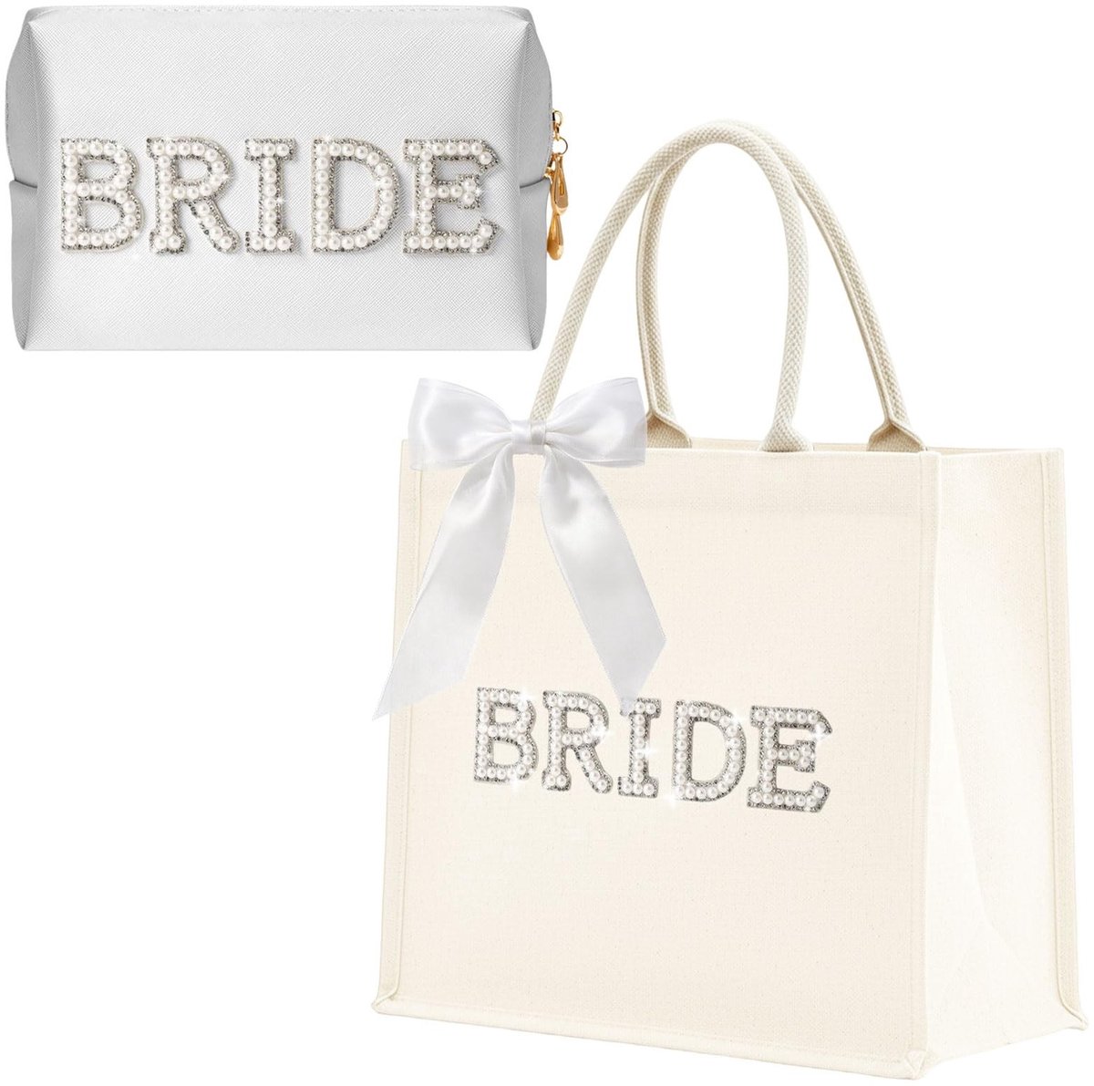 Dailygoods- Make-uptas met spiegel - Draagtas met parel "BRIDE" versiering - Cosmetische tas set - Waterdicht - Grote capaciteit - Afmetingen 31*27*16cm - Cosmetica Tas