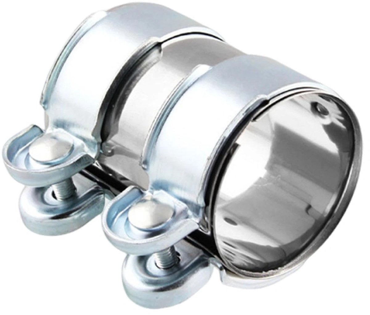 Dailygoods - Uitlaatklem, 50 mm, buisverbinder, uitlaatklemmen, met dubbele uitlaatpijpklem, roestvrij staal, krommerklem, reparatieklem, verbinding (Ø 51 mm / L: 95 mm)