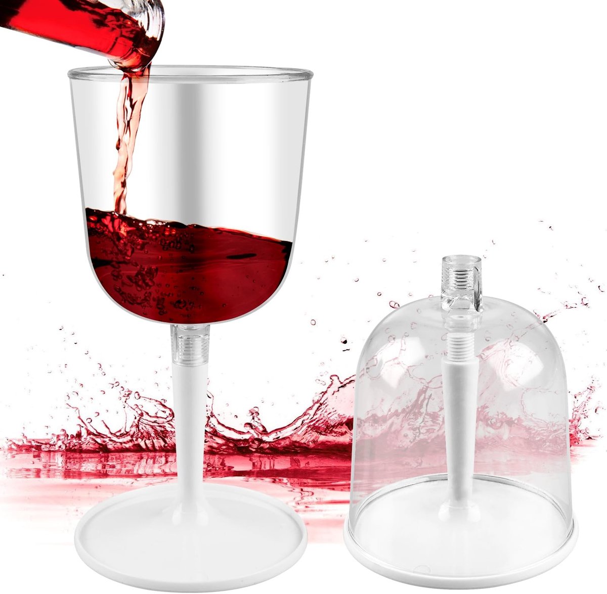 Dailygoods - Set van 2 plastic wijnglazen: campingwijnglazen, herbruikbaar, draagbaar, moderne rode wijnglazen, vaatwasmachinebestendig, wijnglazen voor feesten, kamperen, festivals, picknicks
