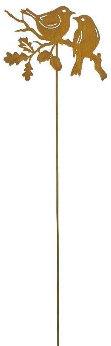 Dailygoods- Tuinornament 1 meter hoog - Tuinbeeld Roodborstjes - Tuinsteker - Roestig Metaal - Decoratie voor Buiten - Mooi Cadeau