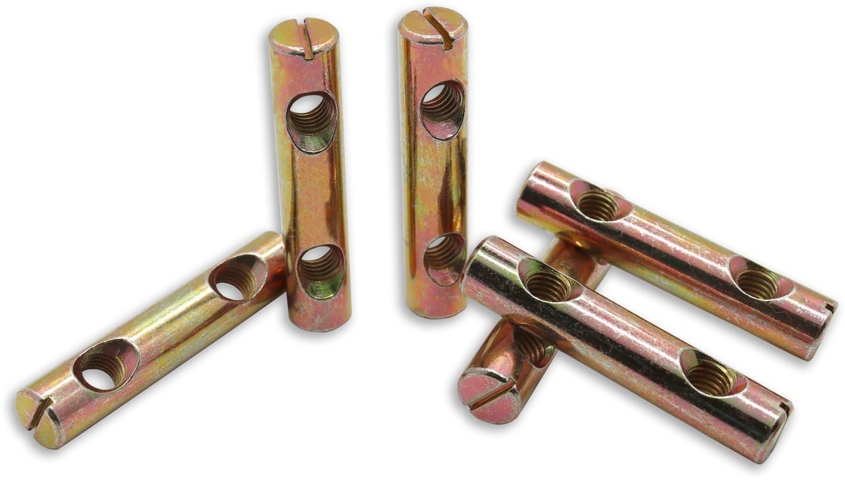Dailygoods- Cilindermoeren M8 x 60 mm - Dubbele gaten - Verzinkt ijzer - Robuust - Corrosiebestendig - Voor meubels en bedframes - Moeren