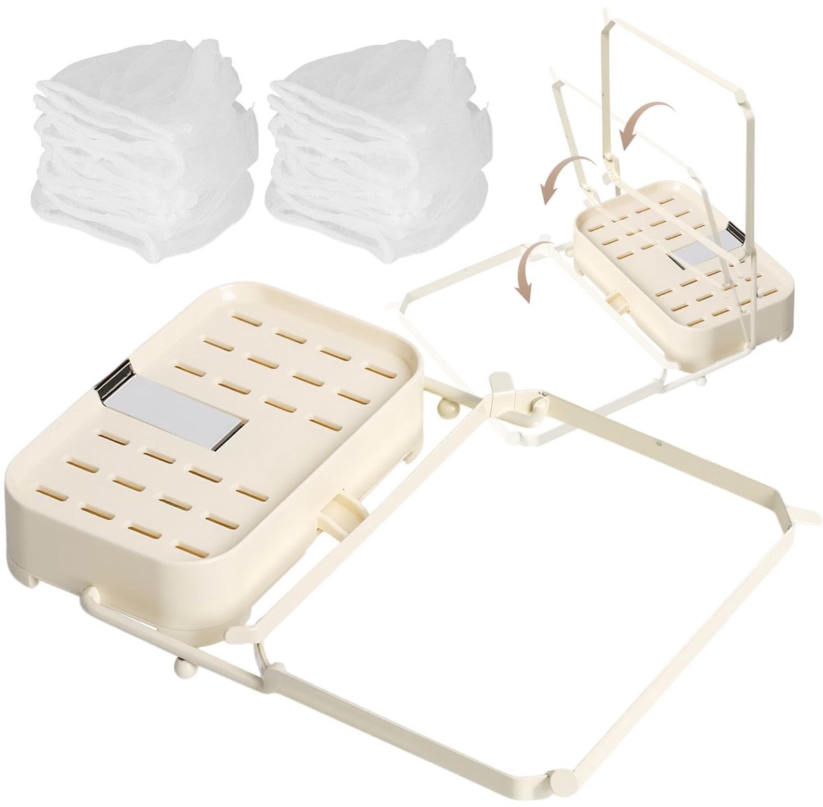 Dailygoods - Inklapbare zeef voor gootsteen van ijzer, spoelbakzeef, afneembaar, adsorbeerbare gootsteenzeef voor de keuken van groenten, fruit, keukenafval (crèmekleurig)