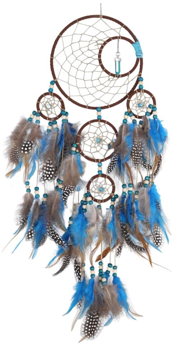 Dailygoods - Vintage Dromenvanger met Veren - Grote Boho Hangdecoratie voor Kamers