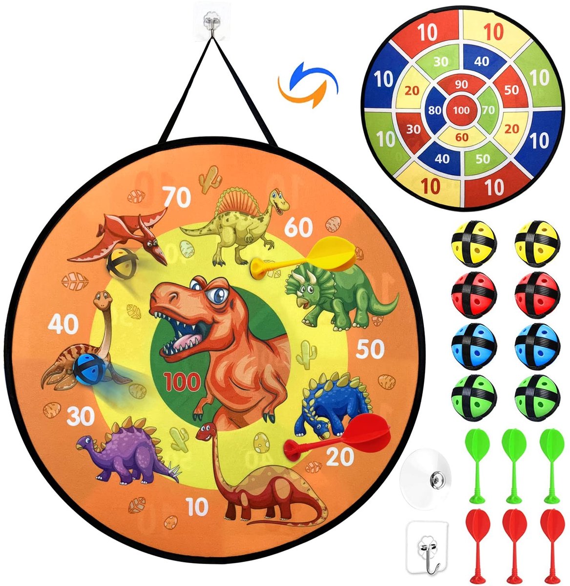 Dailygoods- Dartbord 66 cm - Opvouwbaar Dartspel - Veilig Speelgoed - Inclusief 8 Plakkerige Ballen - Geschikt voor Kinderen vanaf 3 Jaar - Indoor/Outdoor - Dartspeelset