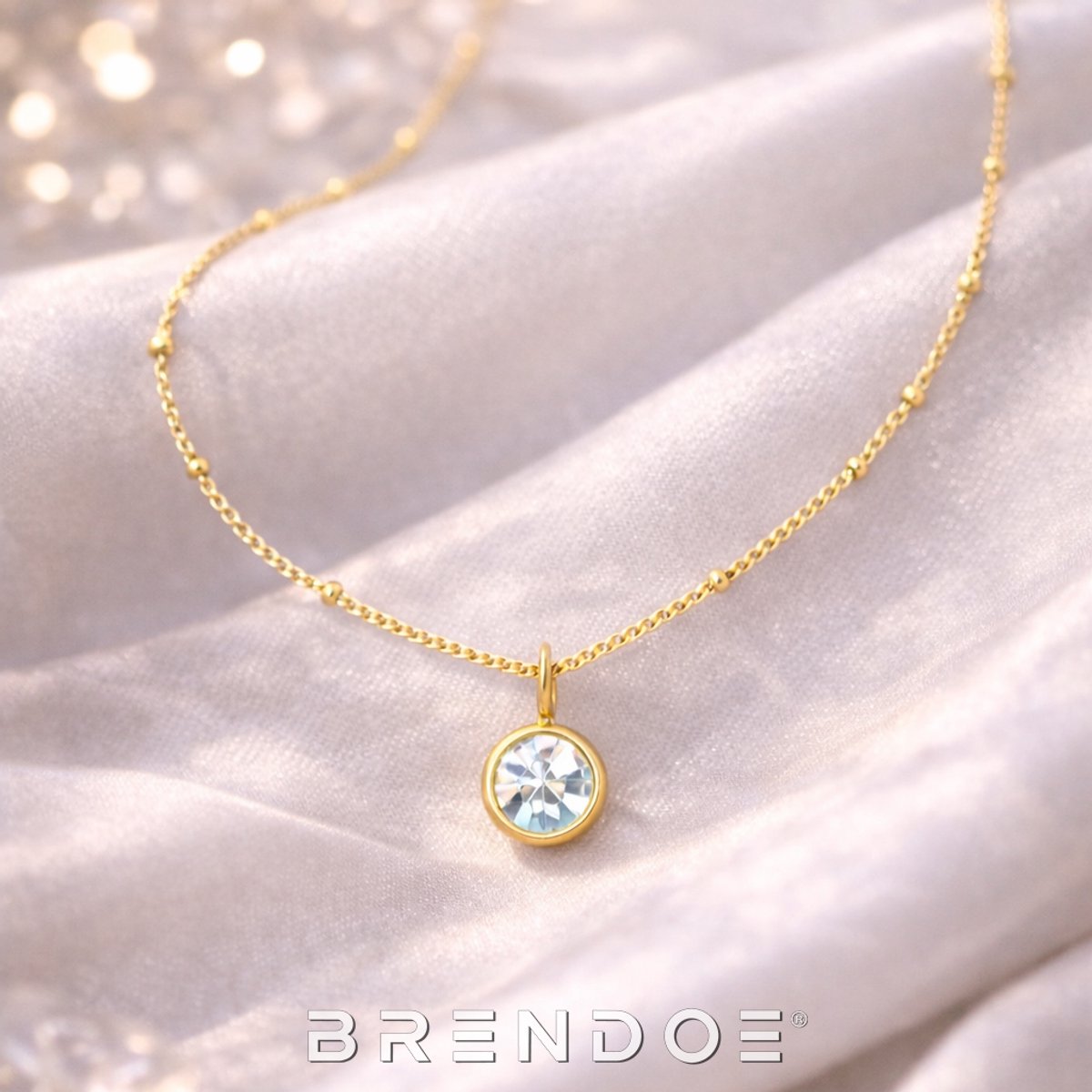 Brendoe Ketting met Witte Steen Dames – Goudkleurige Hangerketting RVS 14K Verguld – Afneembare Hanger – Minimalistisch Cadeau voor Haar