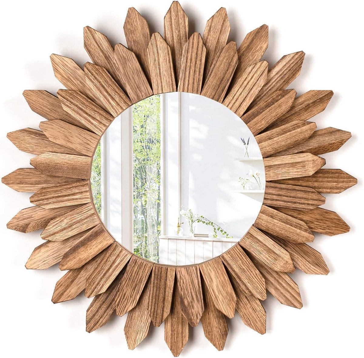 Ronde Boho Wandspiegel van Hout, 30.5 cm, Decoratie voor Slaapkamer en Woonkamer, Unieke Cadeau-ideeën en Interieuraccessoires