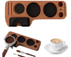 PromoHome Tamperstation voor barista's - 51/53/58 mm Tamping Station - Koffiestampbasis van Sapeli Hout - Standaard voor Zeefhouder, Koffiestamper, Koffieverdeler, Koffieborstel, Puckzeven en Koffievlakker