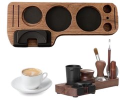 PromoHome Houten Koffie Tamperstation voor 51/53/58mm Portafilter - Incl. Tamper, Distributor, Puck Scherm en Reinigingsborstel - Natuurlijk Walnotenhout