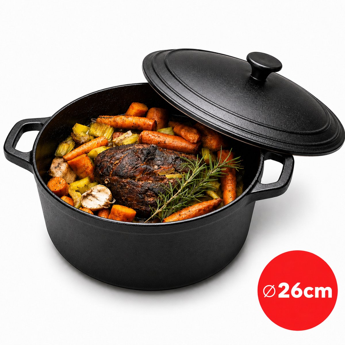 SEPH Gietijzeren Braadpan 26 CM | Slow-Cooking | Stoofpot | Dutch Oven | PFAS vrij | Zware Bodem | Ook geschikt voor Inductie en BBQ