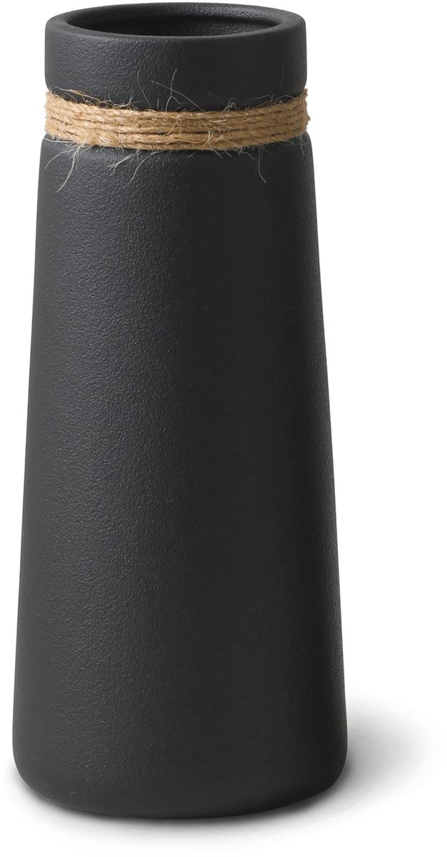 Dailygoods- Vaas met mat zwart oppervlak - Bloemenvaas - Keramiek - Hoogte 21cm - Geschikt voor verse/droogbloemen - Blikvanger voor woonkamer