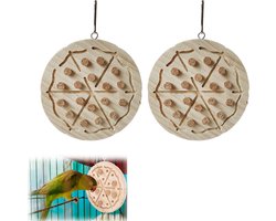 2 stuks - Vogel Speelgoed Parkiet - Kauwspeelgoed Vogel - Ophangbaar Vogelkauwspeelgoed - Vogel Speelgoed - Rond voedselzoekbord 13cm met kurkpluggen - voor grasparkieten, conures en andere vogels