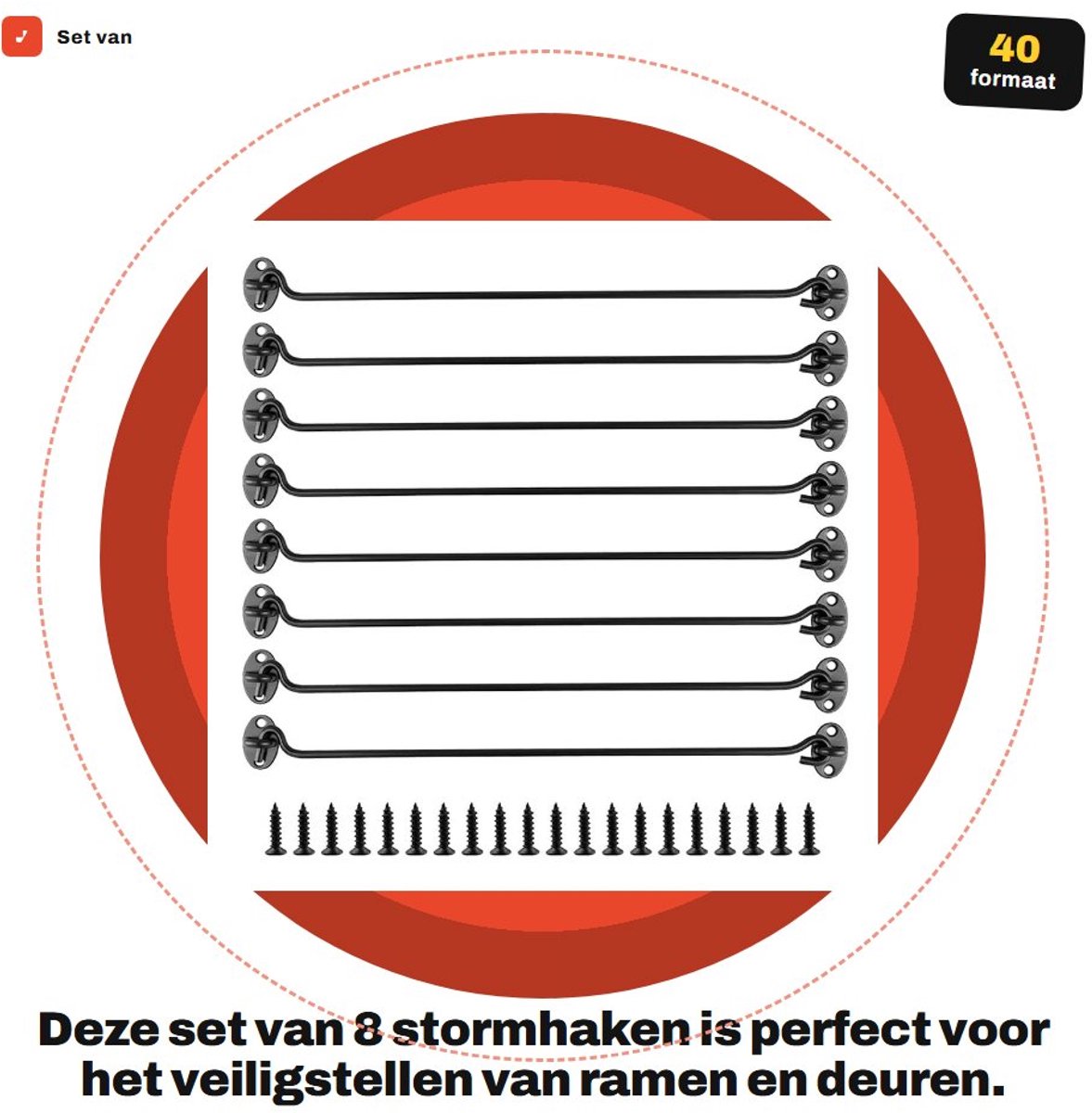 Solidchoice- Stormhaken 40 cm - 8 Stuks - Roestvrij Staal - Vintage Cabinehaken - Inclusief Montageschroeven - Duurzaam en Roestbestendig - Haak