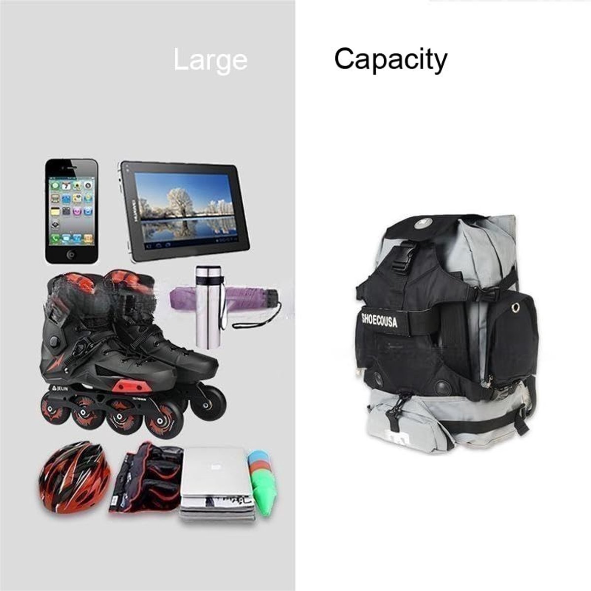 Solidchoice- Rolschaatsen Draagtas - Rugzak voor Inline Skates - Lichtgewicht Polyester - Grote Capaciteit 52x36x19 cm - Handige Handgreep - Duurzaam en Makkelijk te Wassen - Skaterugzak