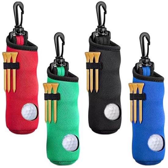4-delige golf tee rack in zwart, rood, blauw en groen. Golftas, klein etui. Balhouder, sleutelhanger, riemclip. Cadeau-accessoire. Ballen en tee niet inbegrepen. van Golfdotz — afbeelding 3
