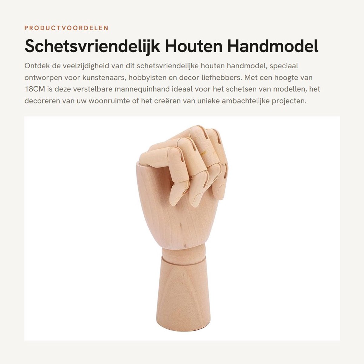 Dailygoods- Handmodel 18CM - Verstelbare Mannequinhand - Houten Tekenpop - Flexibele Gewrichten - Multifunctioneel - Gugertree Materiaal
