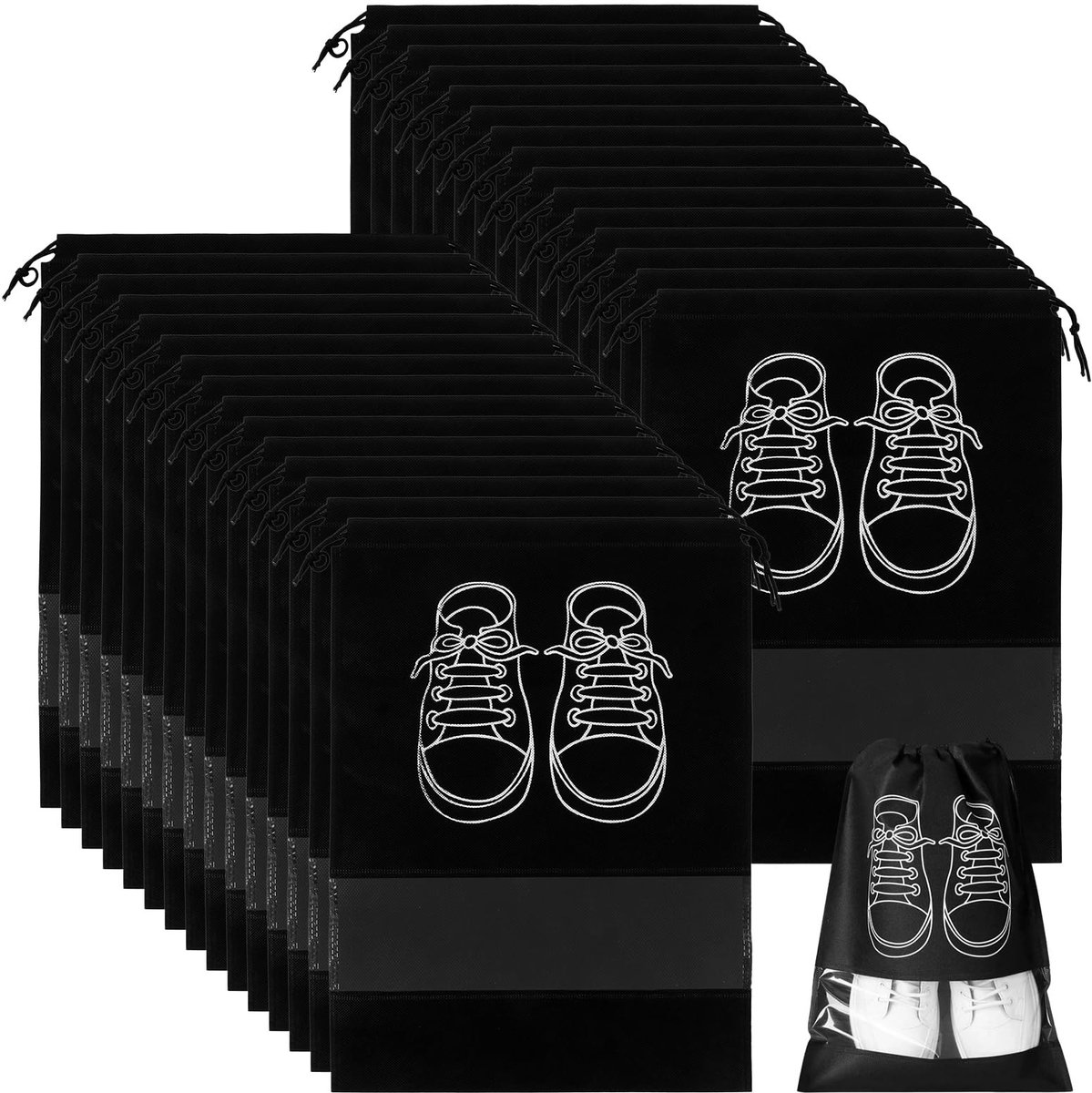 Dailygoods- Schoenenopbergzakken 30 Stuks - Draagbare Schoenentas - Waterdicht - Stofdicht - Trekkoordschoenentas - Transparante Sleuf - Grote Capaciteit 44 x 32 cm