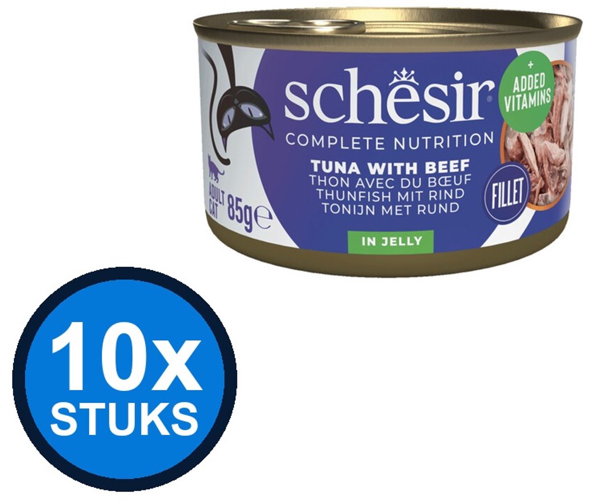 10x Schesir - Tonijn & Rund in gelei - Kattenvoer Natvoer - 85g