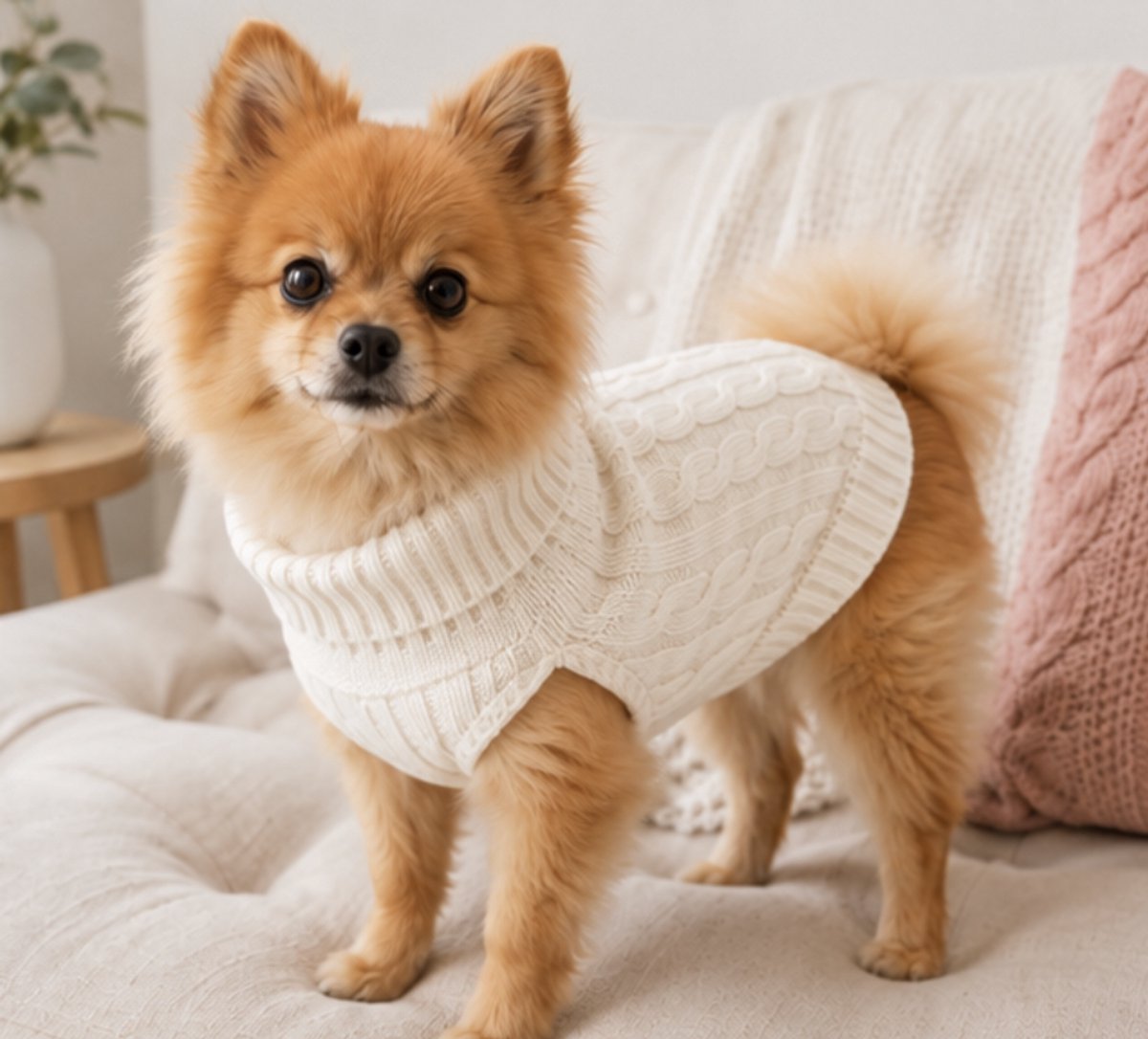 Honden Trui Gebreid Ecru - Maat L– Warme Puppy & Kleine Hond Trui – Zachte Kabel Knit Sweater voor Herfst & Winter – Ecru — cadeau in Cadeau-ideeën - foto 3