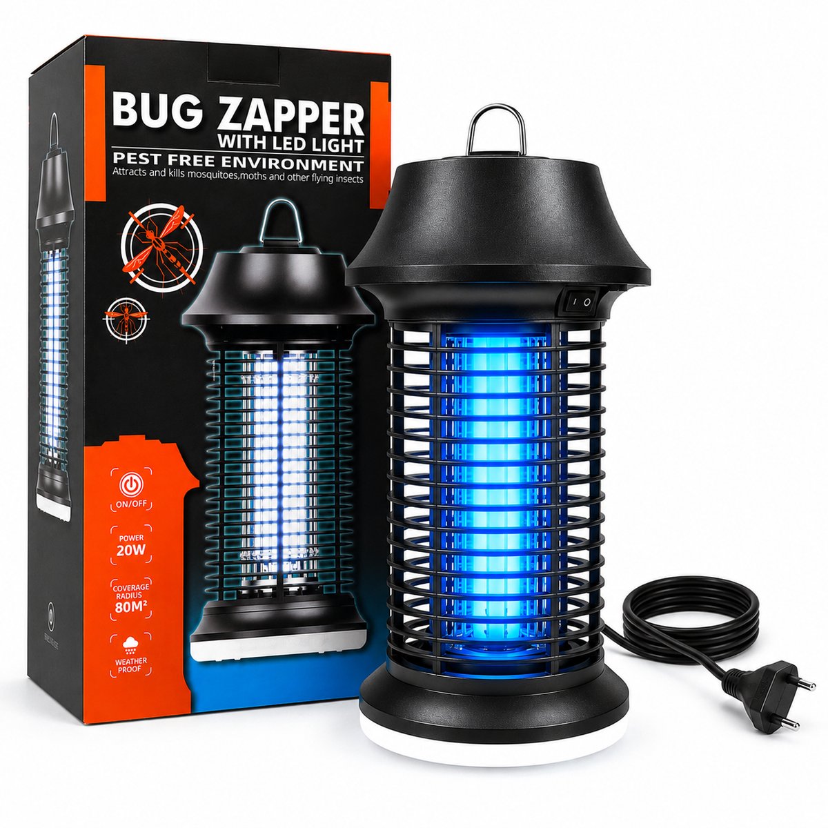 Oraymin Elektrische Muggenlamp 15W - UV 365nm - IPX4 Waterdicht - Met LED Verlichting
