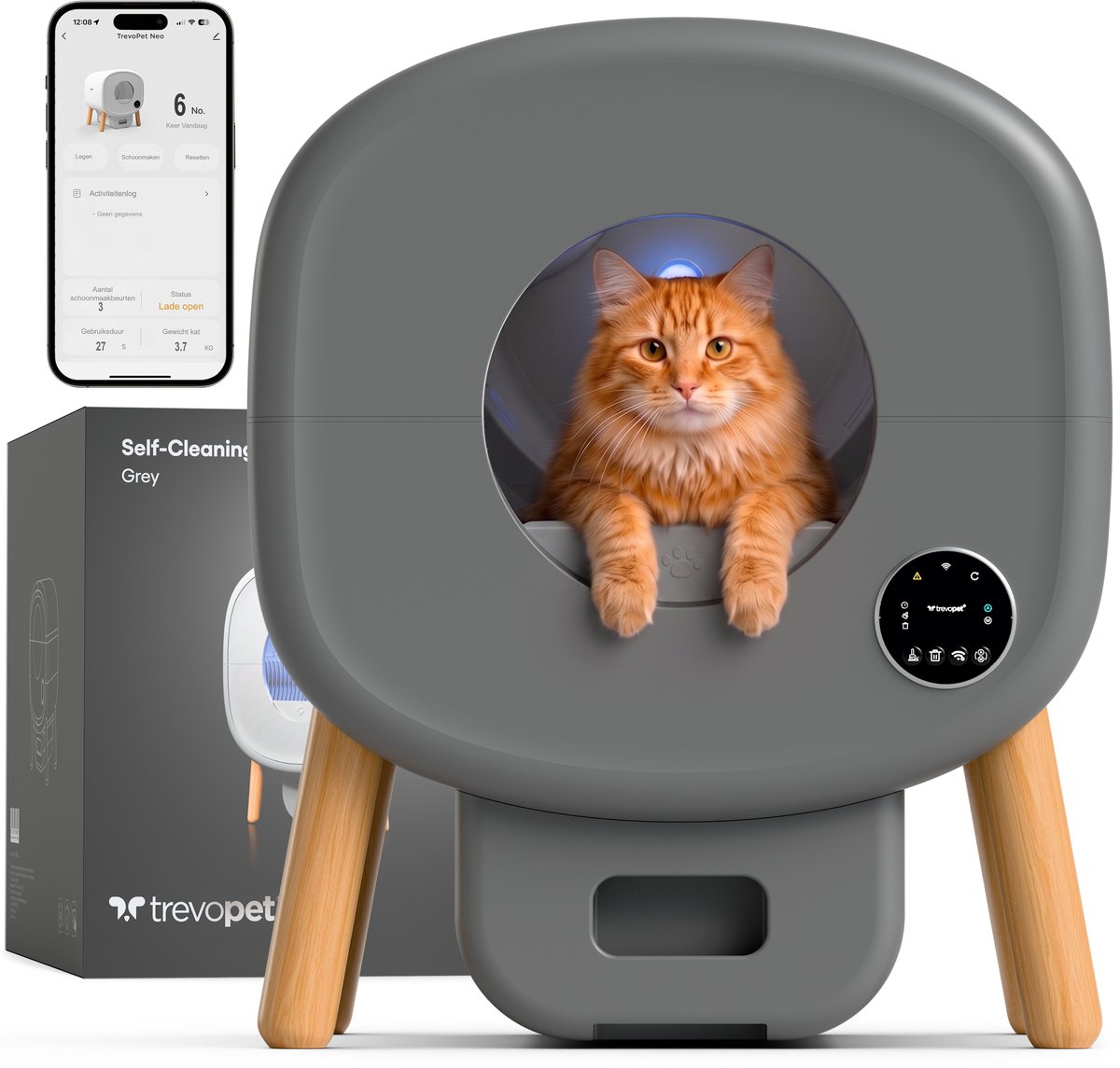 TrevoPet Neo - Automatische Kattenbak met App - Grijs