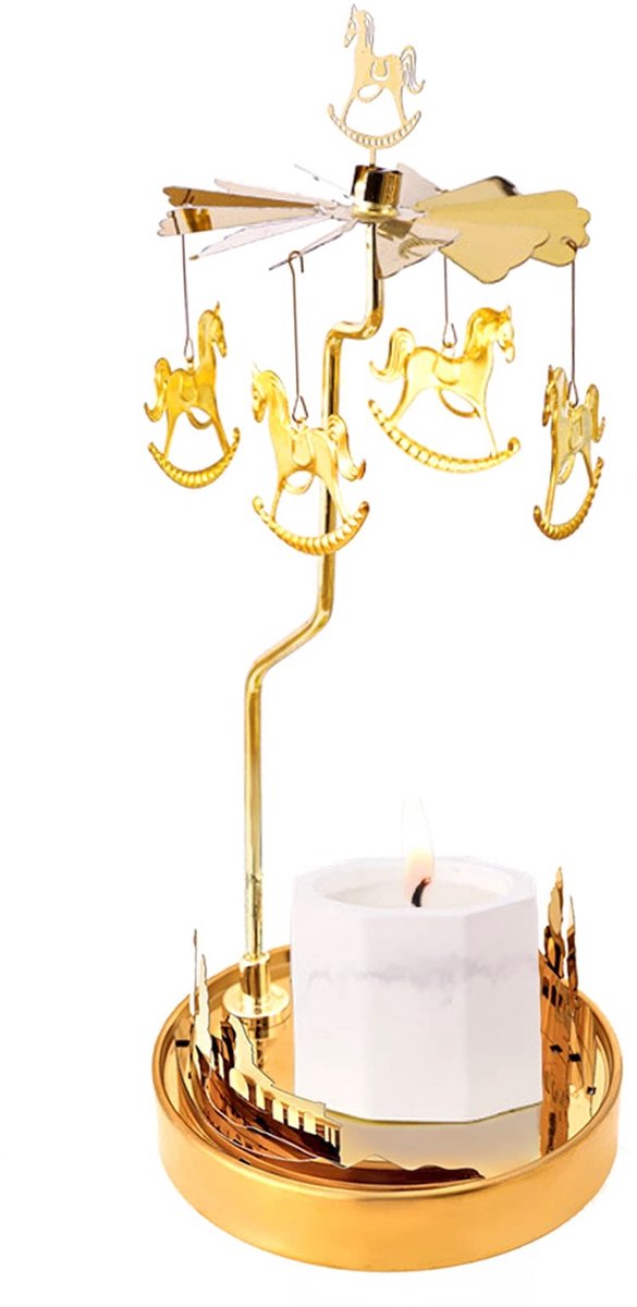 Dailygoods- Kaarsenhouder Draaiend - Kandelaar Metalen Carrousel - Theelichthouder voor Tafeldecoratie - Sfeerschepper - Decoratie voor Valentijnsdag/Kerst