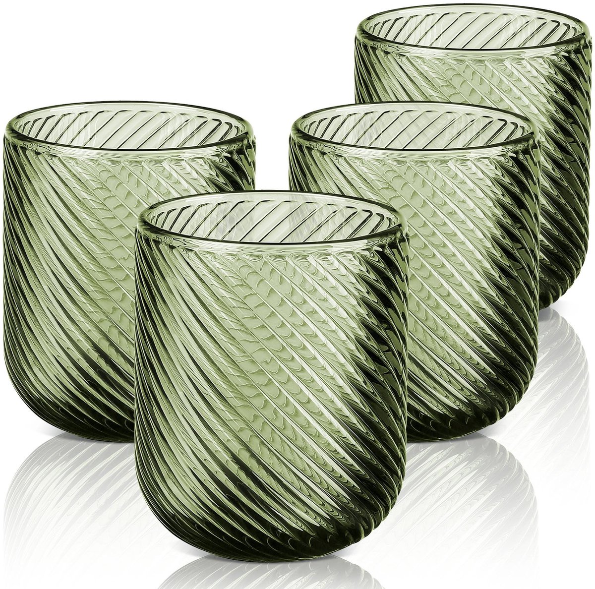 Dailygoods- Drinkglazenset 4-delig - 260 ml - Groen - Vintage - Loodvrij glas - Vaatwasmachinebestendig - Reliëfdesign - Drinkbekers