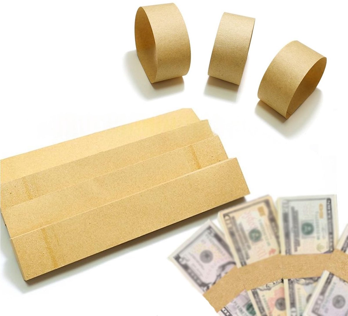 Dailygoods- Geldbanden 400 stuks - Zelfklevende Geldlinten - Munteenfactuurband - Geldorganiseren - Bruin Papier - 192 x 29 mm