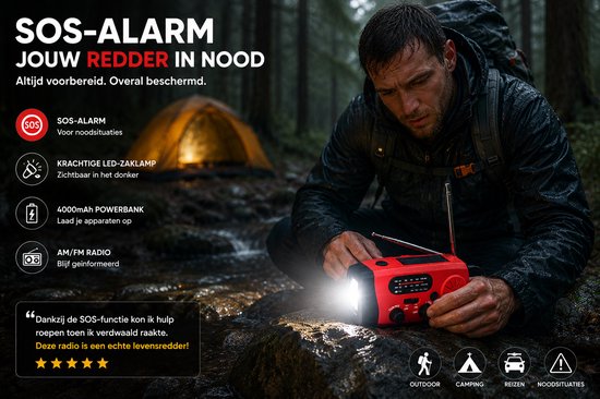 Radio Op Batterijen (Accu) Voor Rampen - Radio Opwindbaar - Noodradio - Noodradio Solar Opwindbaar