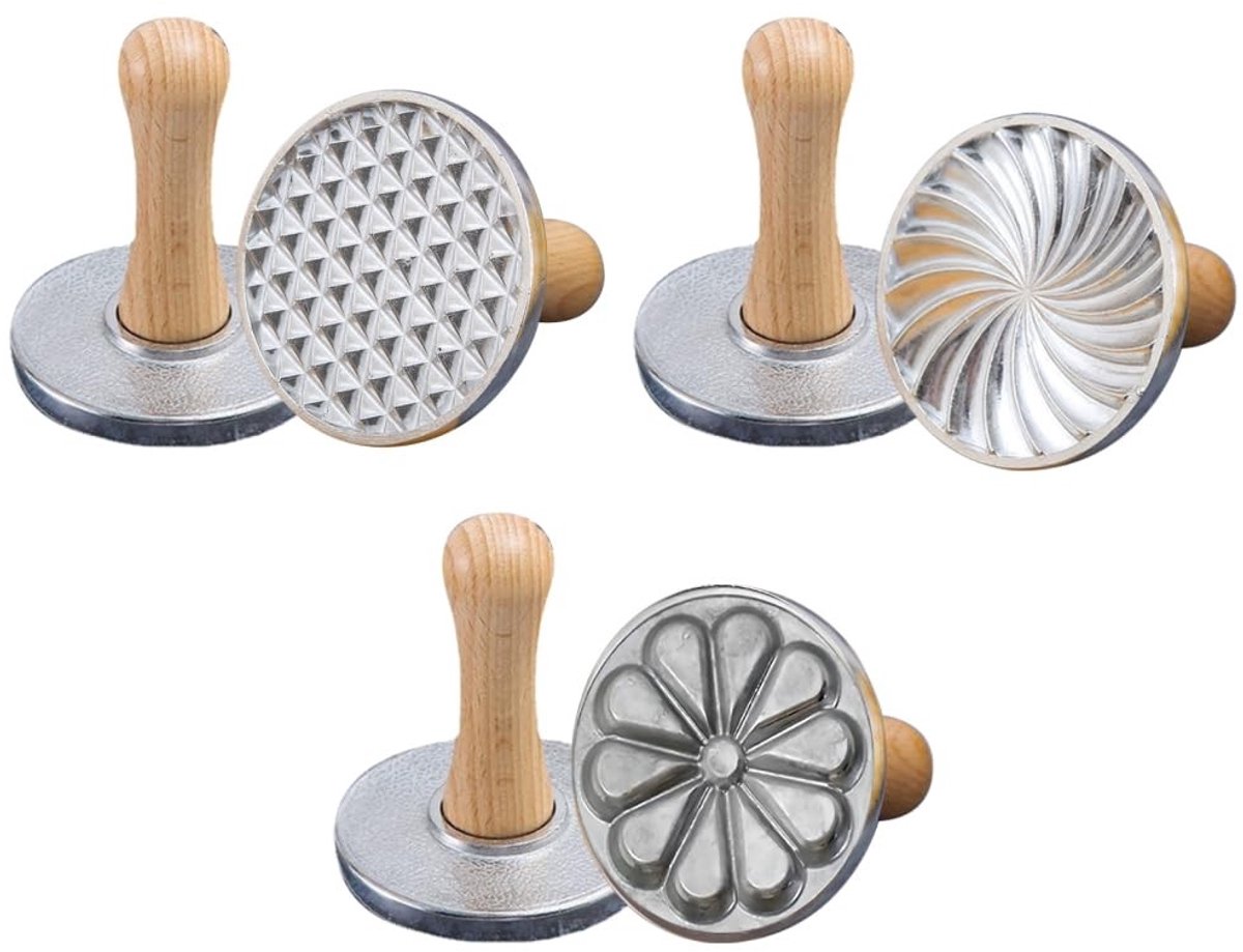 Dailygoods- Koekjesstempels Set van 3 - Metalen Koekjesvormpjes - Houten Handvat - Antiaanbak - Comfortabel Ontwerp - Gediversifieerde Patronen