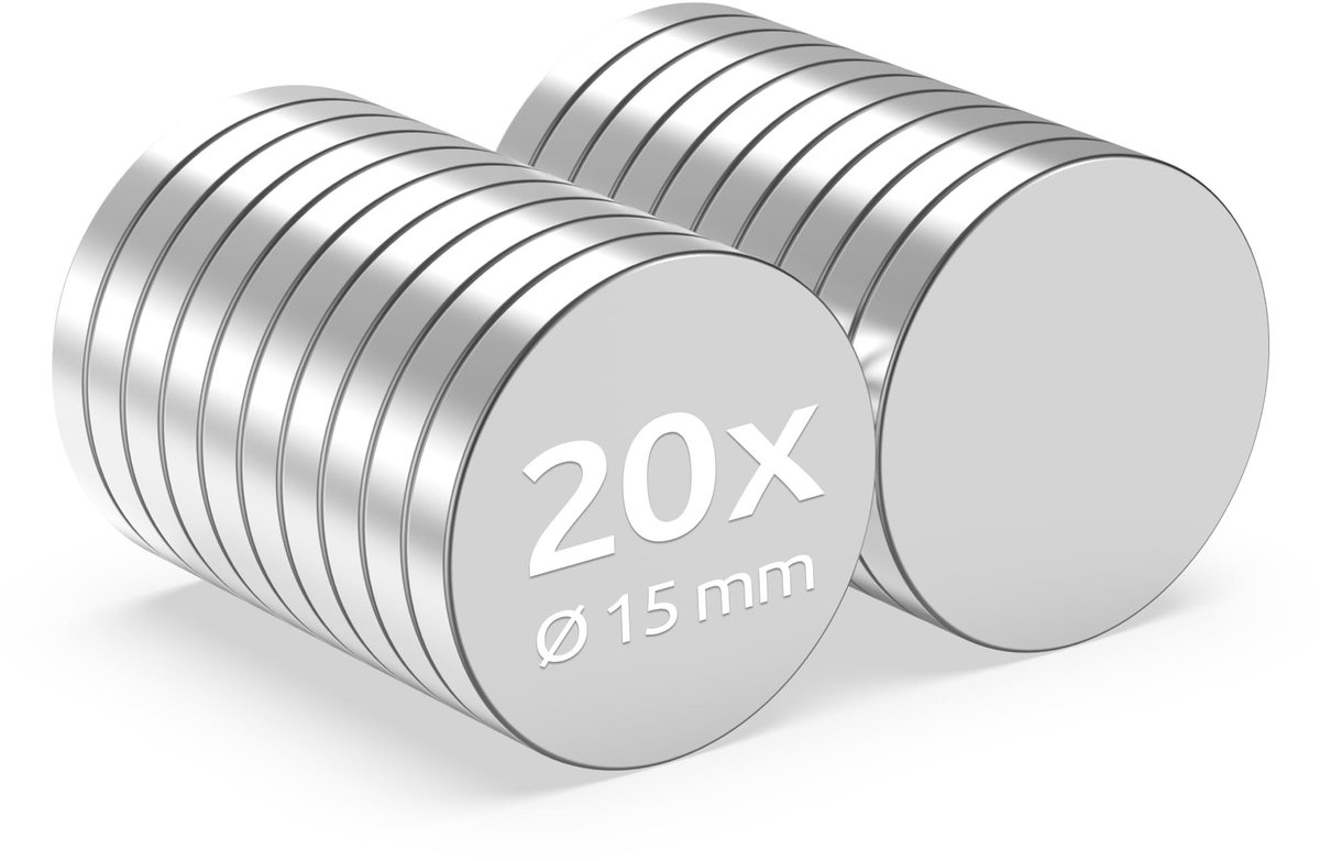 Dailygoods- Neodymium Magneten 20 Stuks - Ronde Schijfmagneten Ø15x2mm - Extreem Sterk - Roestbestendig - Hoogwaardige NiCuNi-coating - Veelzijdig Gebruik - Supermagneten