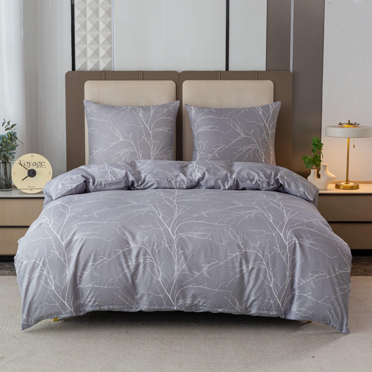 Dailygoods- Beddengoedset 3-delig - Dekbedovertrek 160 x 200 cm - Kussenslopen 70 x 80 cm - Microvezel - Onderhoudsvriendelijk - Takkenpatroon