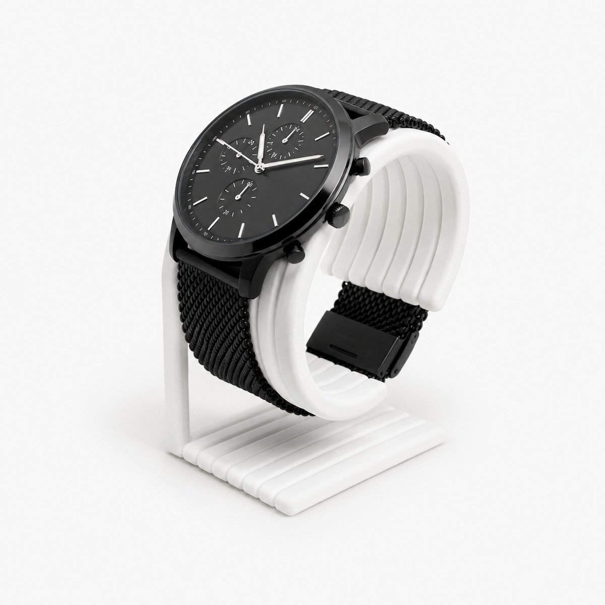 Skushy Horlogestandaard Luxe Ribbel Design - Horloge Houder - Premium Horloge Display - Armbandhorloge Standaard - Watch Stand - Sieraden Organizer - Bureau Accessoire - Nachtkastje Decoratie - Wit