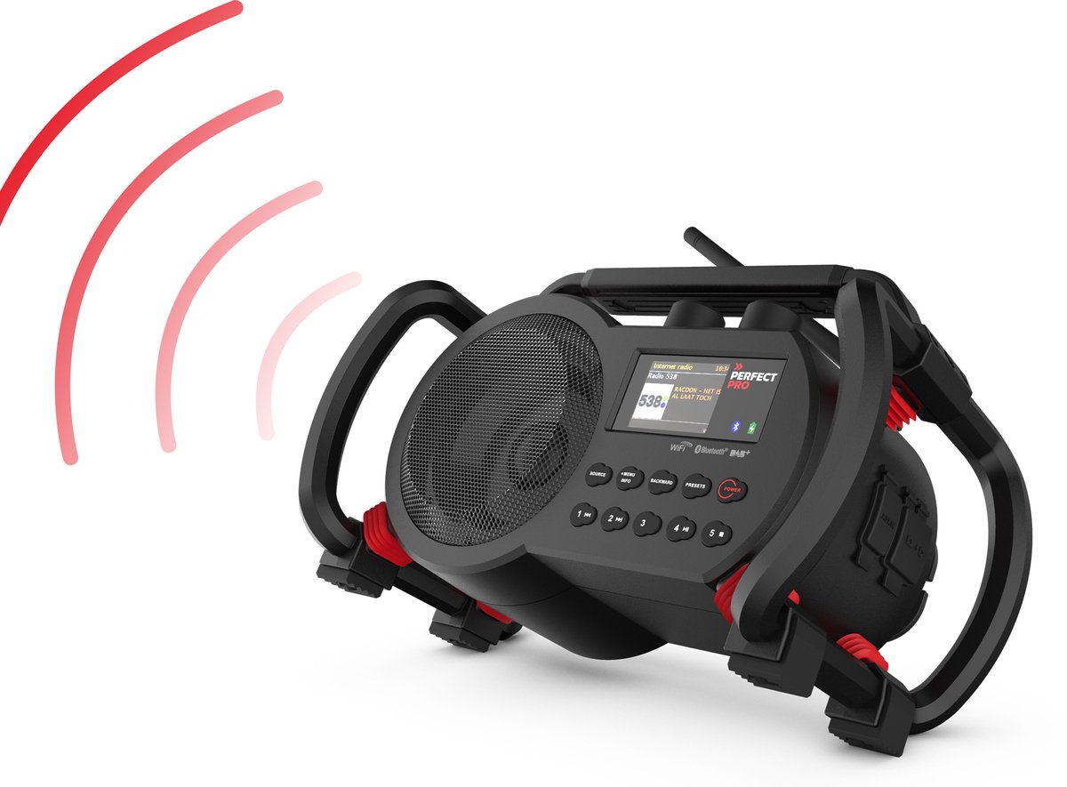 Bol.com PerfectPro bouwplaatsradio NETBOX, WiFi internetradio, DAB+ en FM-ontvangst, Bluetooth, AUX en USB-ingang, inclusief opl... aanbieding
