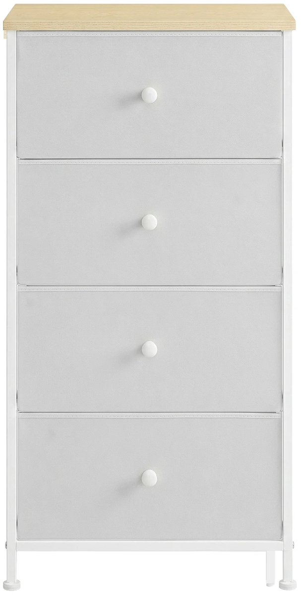 J.T.R Ladekast met 4 laden – wit stoffen frame, 30x45x92 cm voor slaapkamer.