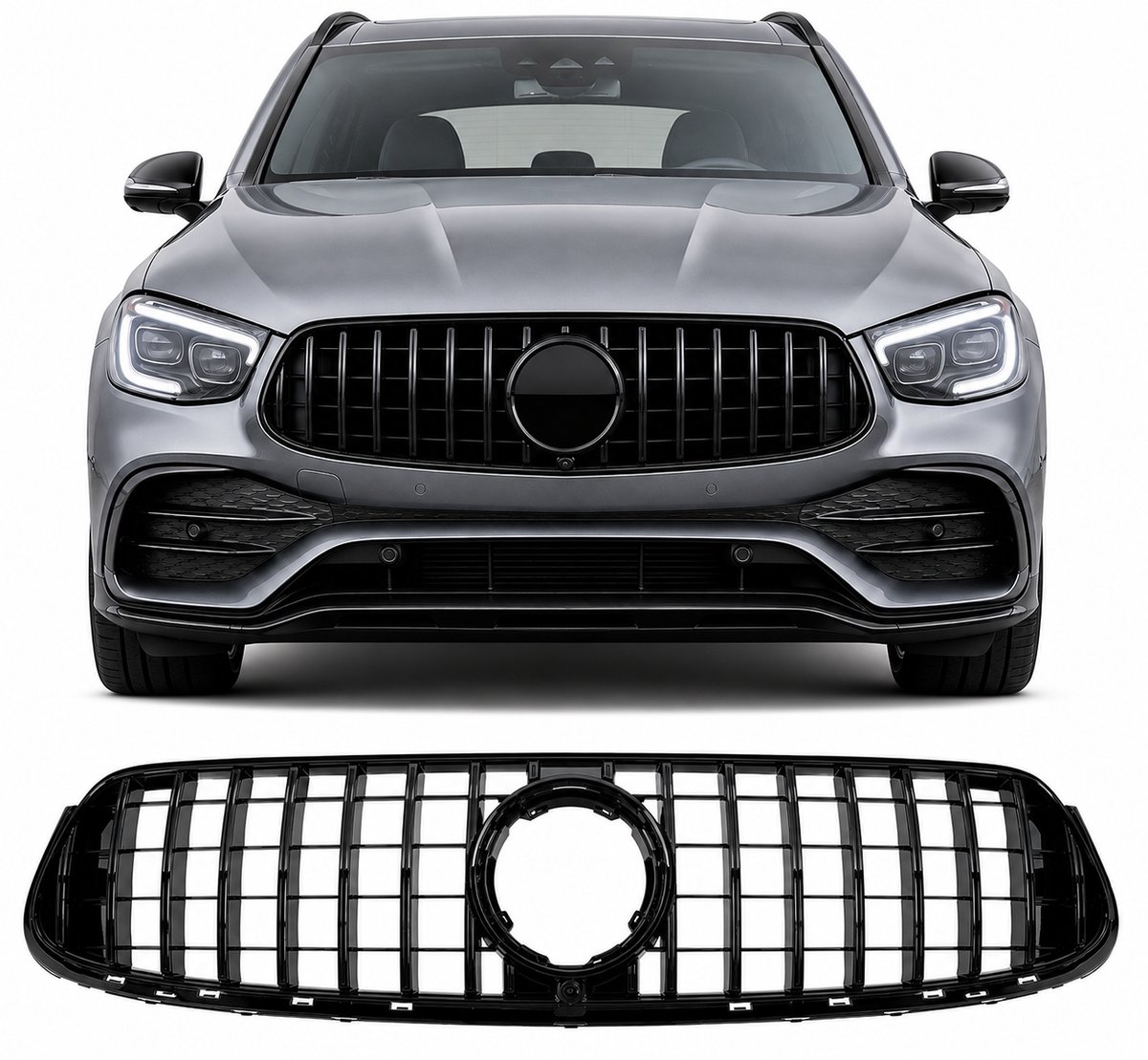 Panamericana Grill Geschikt Voor Mercedes GLC X253 & GLC Coupé C253 Facelift 2020-2023 Hoogglans Zwart