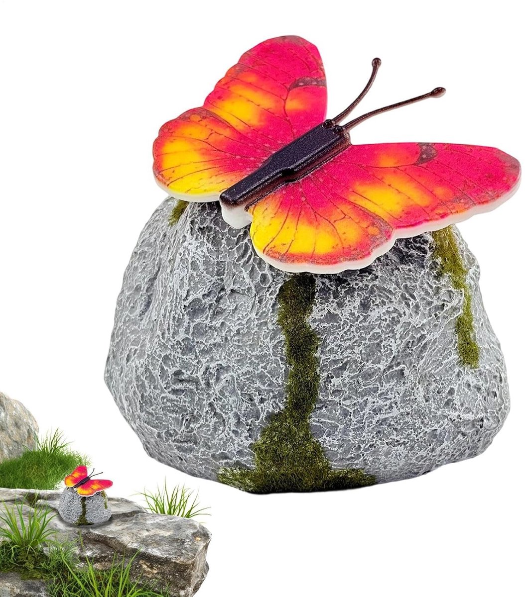 Decoratieve tuinstenen - Vlinderlicht - Buiten sfeerverlichting - Op zonne-energie - 13x12x10 cm - Rood