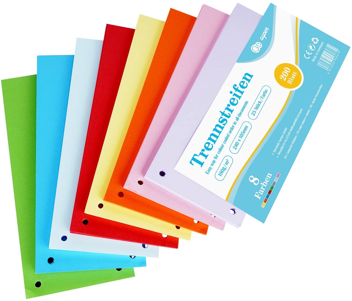 Dailygoods- Verdelers 200 stuks - 8 Kleuren - 180 g/m² Gerecycled Karton - 240 x 105 mm - Scheidingsbladen - Milieuvriendelijk